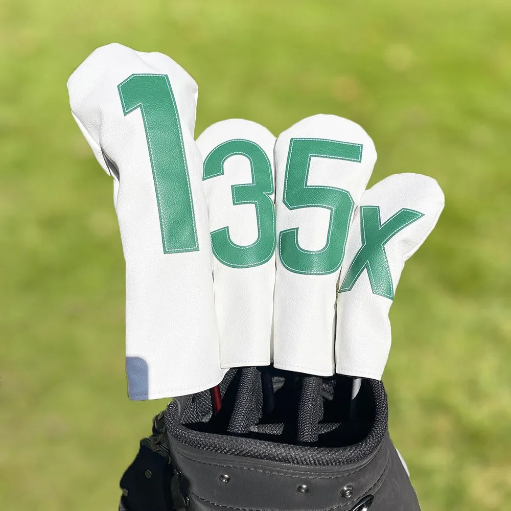 Golf club covers - white and green with large numbers, fits all clubs