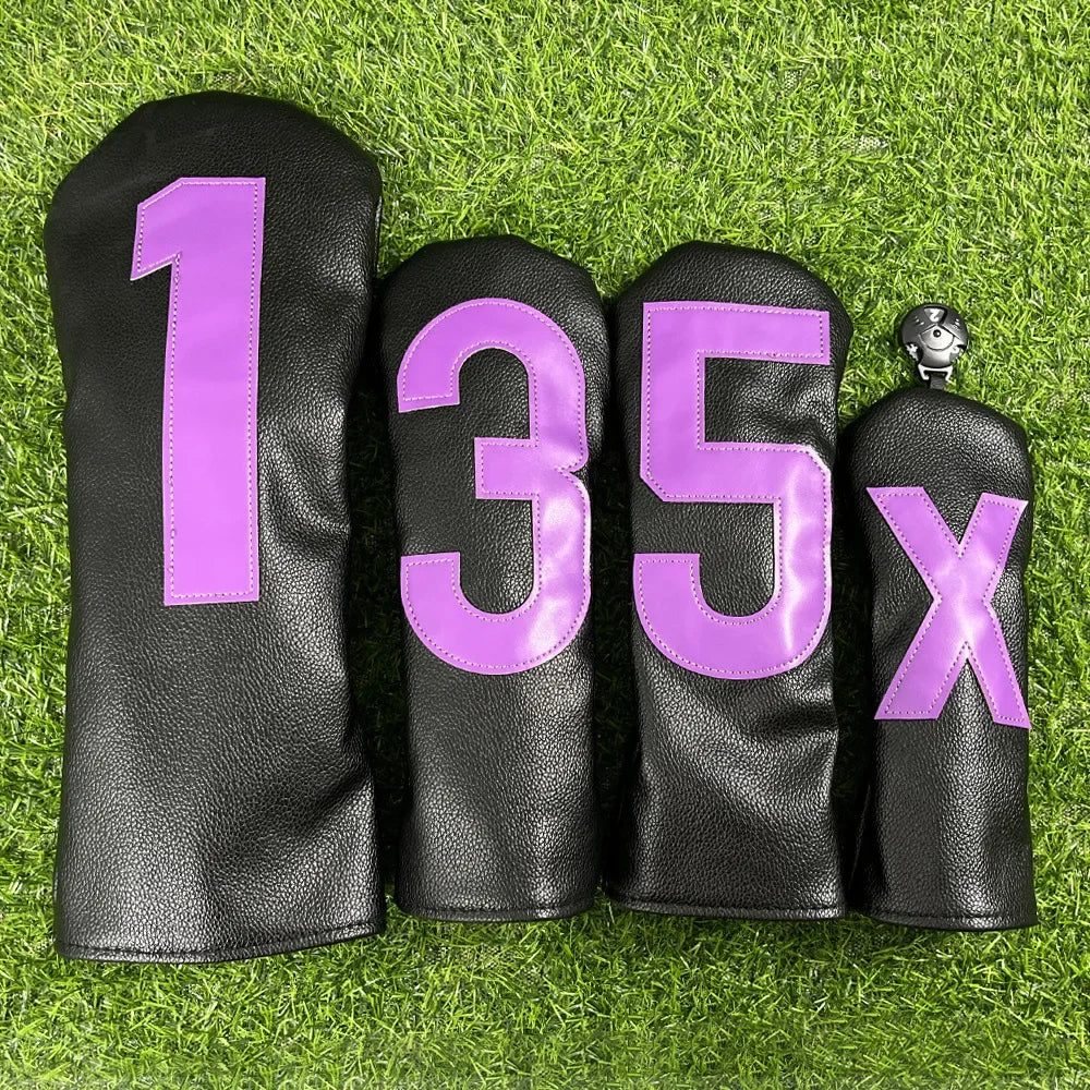 Golf club covers - white and green with large numbers, fits all clubs
