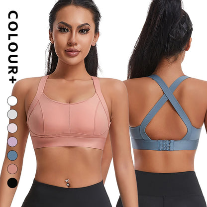 Women High Impact Sports Bra Criss Cross Back Padded Bra Workout Fitness Sports Yoga Bras Shockproof Sport Crop Top Vest