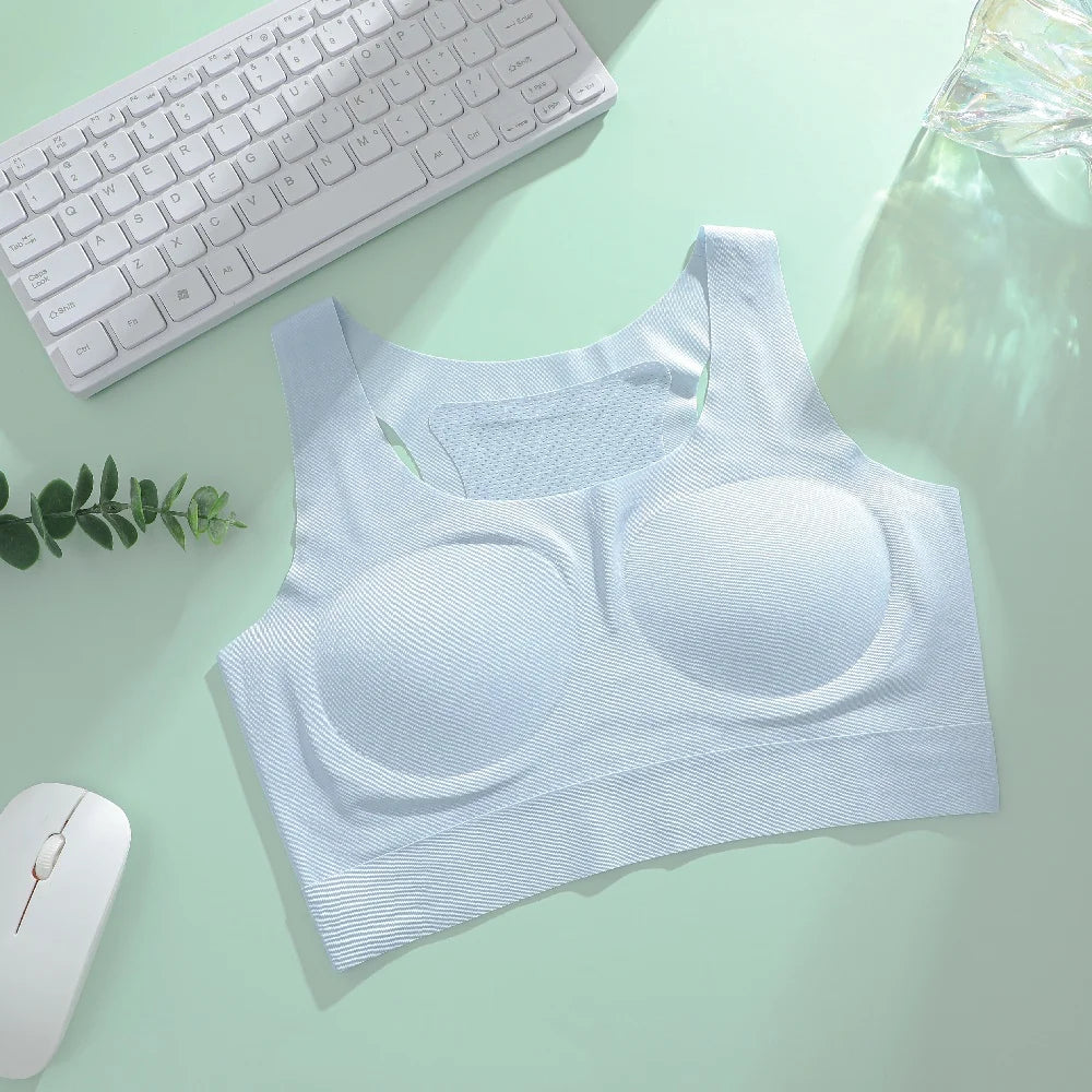 One-Piece Ultra Thin Breathable Bras for Women Ice Silk Seamless Sports Bras Female Wireless Padded Lift Pull Tank Tops Lingerie