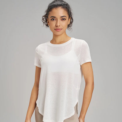 Hollow loose yoga hoodie fitness leisure sports short sleeve mesh breathable lightweight yoga clothing women