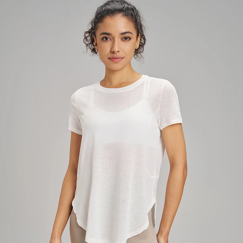 Hollow loose yoga hoodie fitness leisure sports short sleeve mesh breathable lightweight yoga clothing women