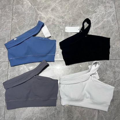 Yoga vest one-shoulder bra with bra pads shockproof gathered fitness training outer wear underwear female suspenders