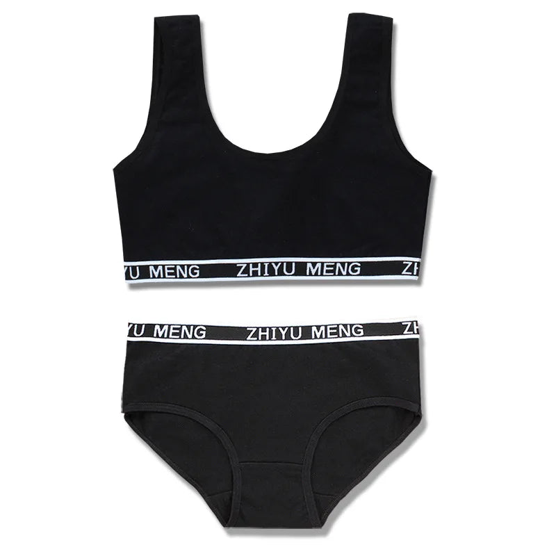Girls Training Bras Panties Kids Cotton Underwears Set Teenage Students Bra Vest And Panties Wireless Children Sports Bra Boxers