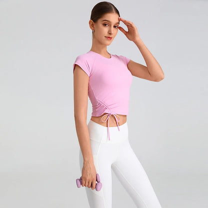 Women Yoga Clothes Slim Yoga T-shirt Breathable Comfort Fitness Crop Top Professional Running Fitness Pilates Training Clothes