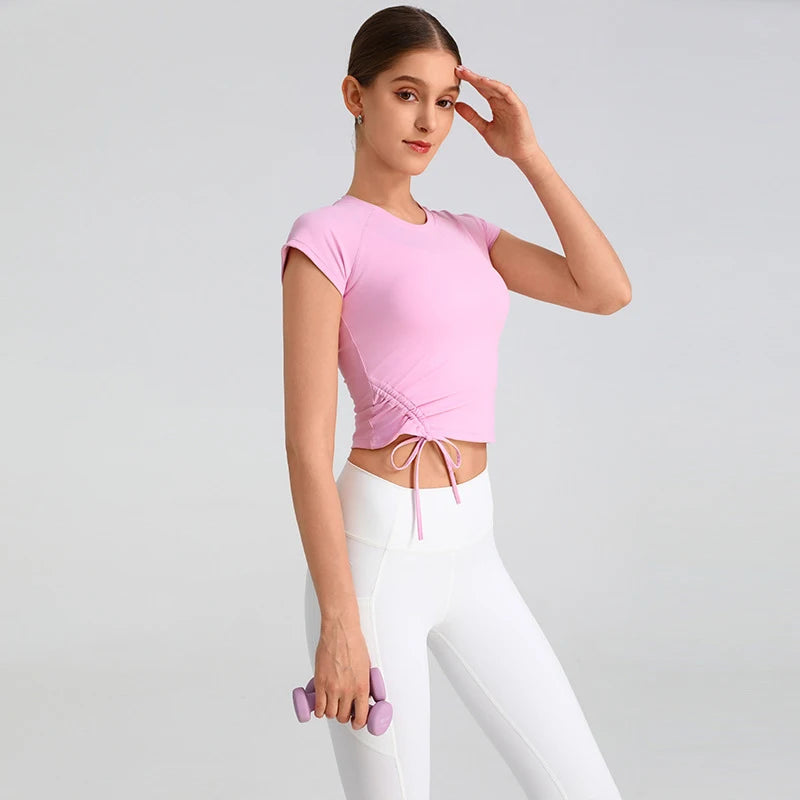 Women Yoga Clothes Slim Yoga T-shirt Breathable Comfort Fitness Crop Top Professional Running Fitness Pilates Training Clothes