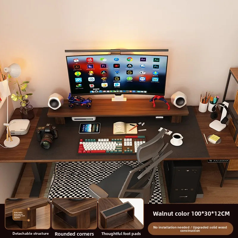 Elevated  Wood Cuter Monitor Stand Desk Base Home Office Desktop Organizer Ra Adjustable Height No Installation