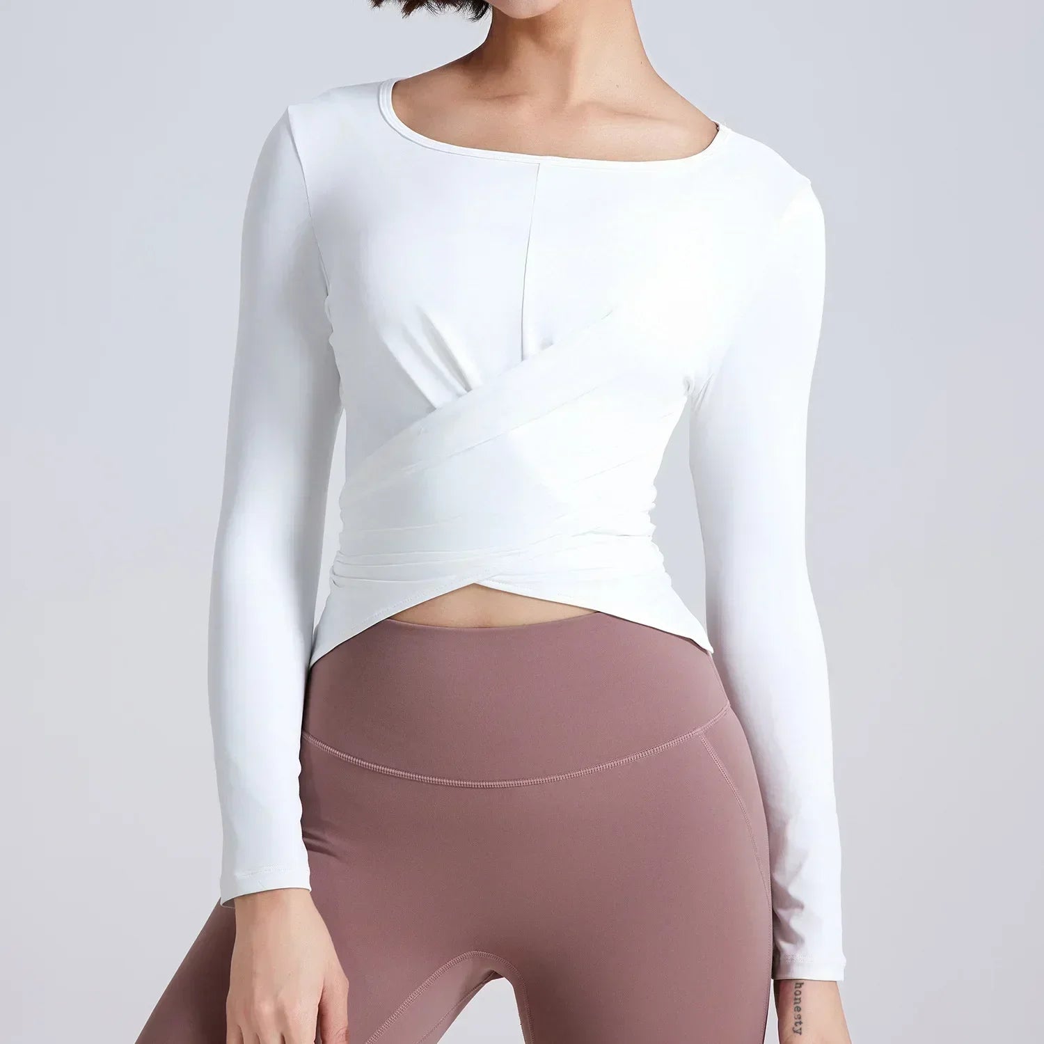 Yoga clothing T-shirt cross waist thin fitness long-sleeved quick-drying breathable Pilates sports tops female