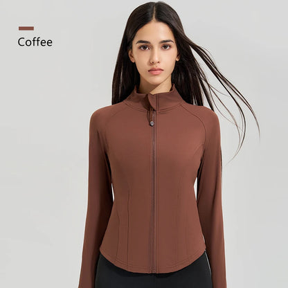 Exercise jacket yoga fitness clothing long-sleeved women four seasons running fast dry tight tops gym yoga jacket