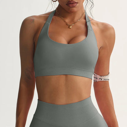 Seamless Halter Sports Bras Running Sexy Open Back Yoga Bra Padded Brassiere Sport Woman Fitness Gym Top Activewear