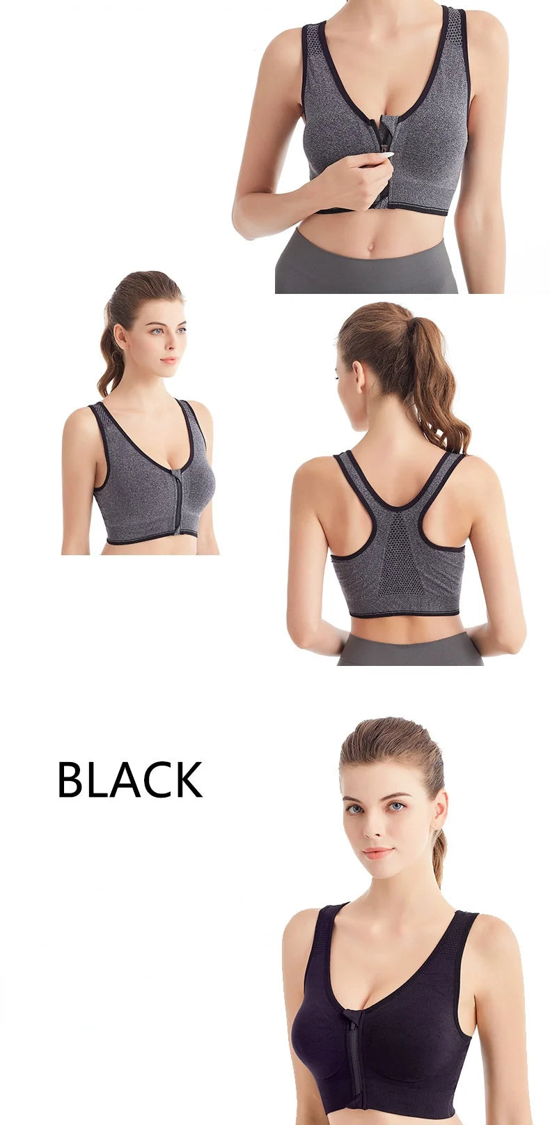 Sports Bra Women Front Zipper More Size Crop Tops Female Gym Jogging Yoga Fitness Shockproof Vest Bralette Sport Bras for Women