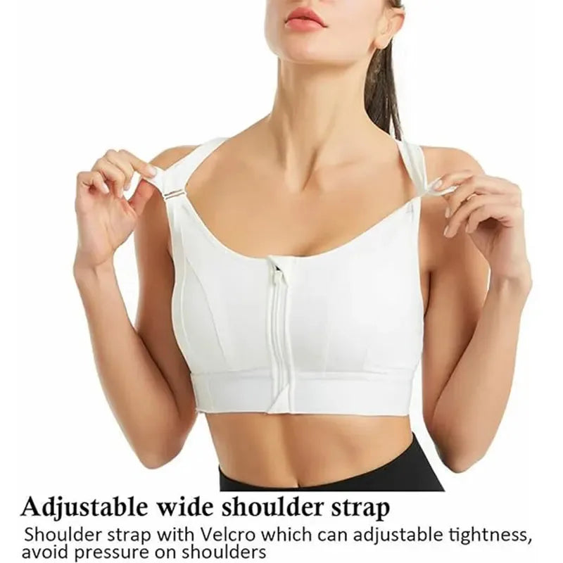 Sports Bras For Women Front Zipper Adjustable Strap Shockproof Elastic Fitness Athletic Brassiere Slim Yoga Crop Top