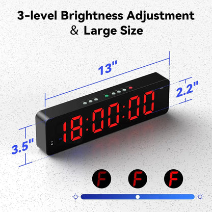 Gym Timer with Remote 11''x 3.5''Ultra-Clear Interval Timer with LED Countdown/Up Wall Clock  Power Fitness Timer Stopwatch