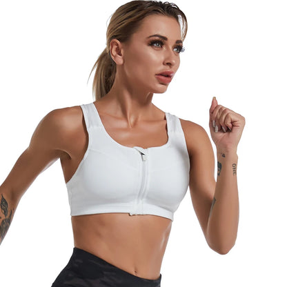 Plus Size Women Zipper Sports Bra Shockproof Tank Top Yoga Underwear for Sporty Bodybuilding Running Sport Bras