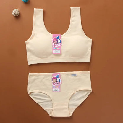8-16Y Young Girls Bra Panties Set Solid Color Removeable Padded Children Underwear Training Bra Teenage Lingerie Kids Sport Bras