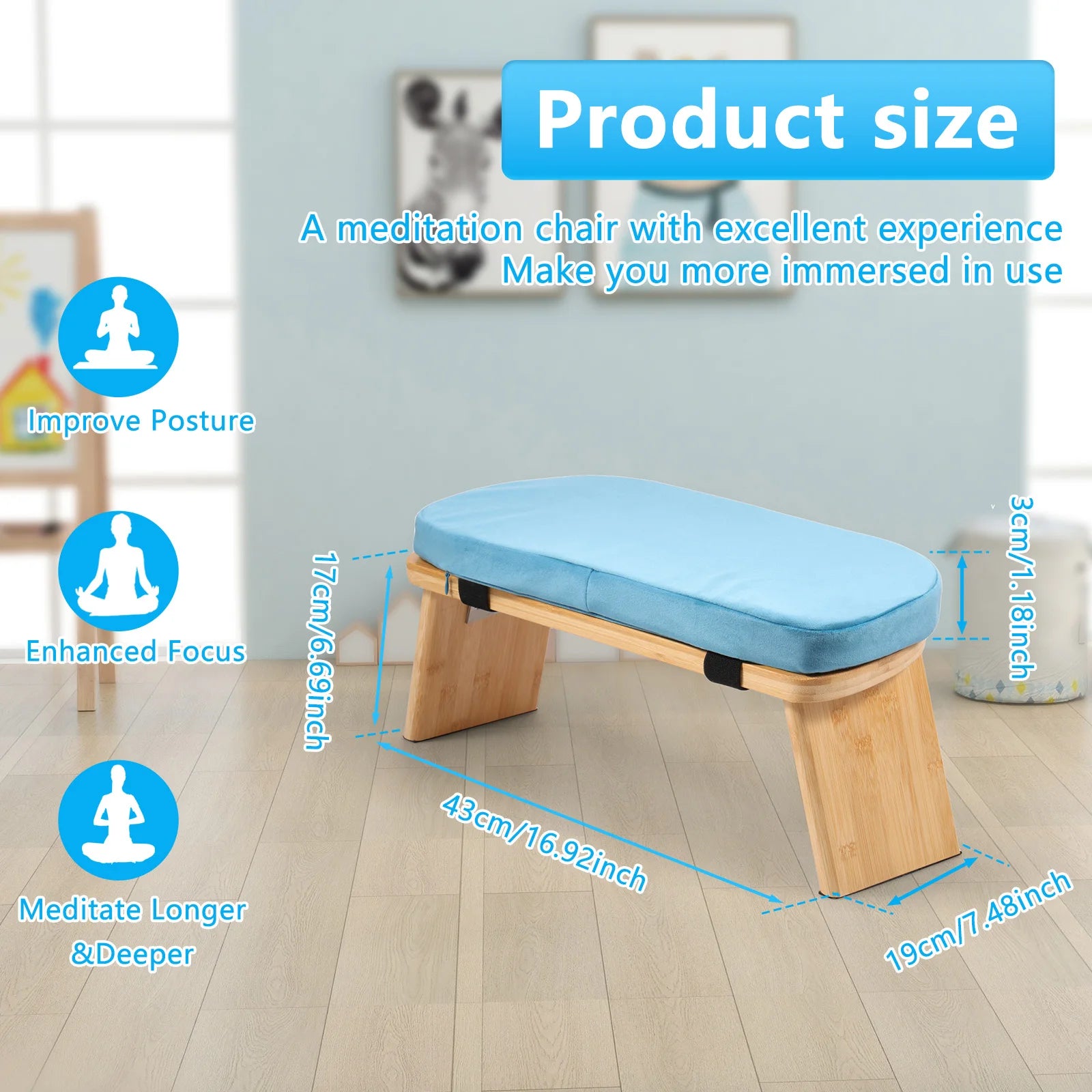 Prayer Bench Foldable Bamboo Yoga Bench with Cushion and Carry Bag Ergonomic Kneeling Stool for Indoor Outdoor Sitting Thinking