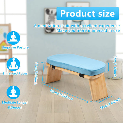 Prayer Bench Foldable Bamboo Yoga Bench with Cushion and Carry Bag Ergonomic Kneeling Stool for Indoor Outdoor Sitting Thinking