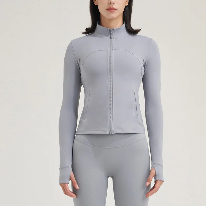 TRY TO BN Yoga Long Sleeve Coat Zipper Loose Sports Tops Breathable Sunscreen T Shirt Workout Women Running Gym Clothing Fitness