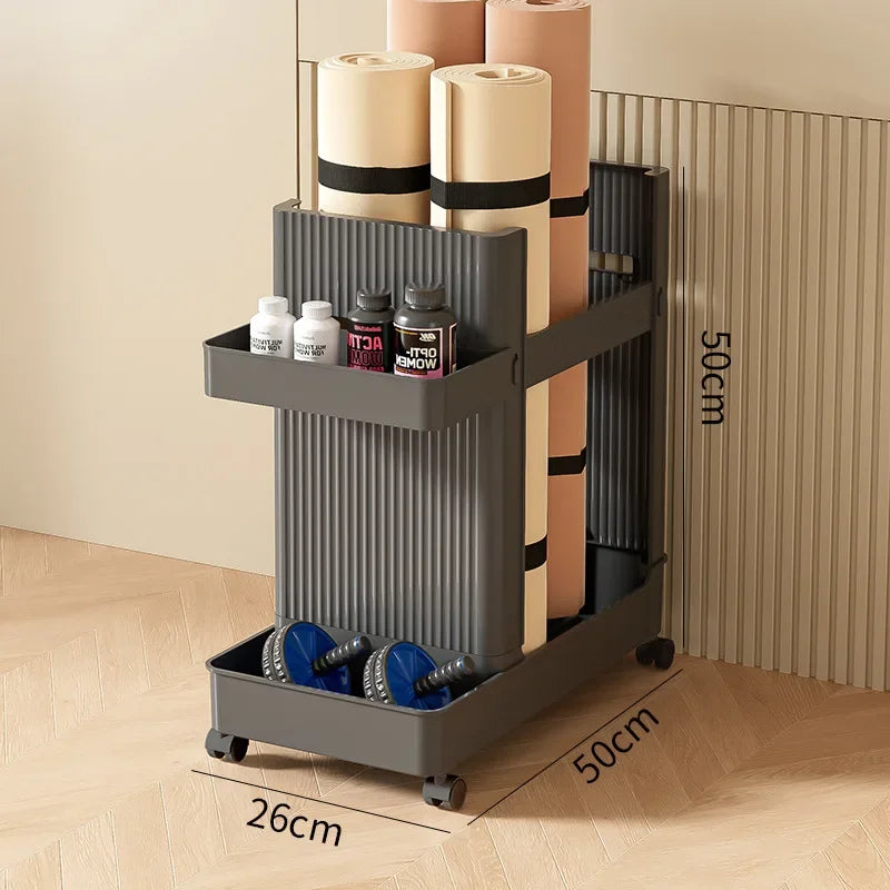 Gym Equipment Holder with Wheels Sports Equipment Storage Rack Yoga Mat Storage Basket Fitness Equipment Sports Tools Organizer