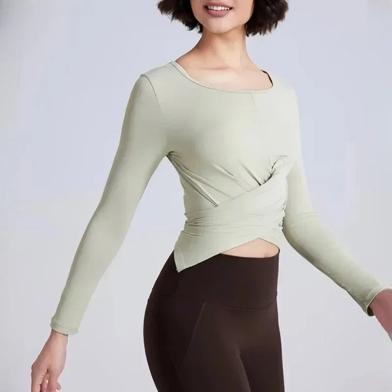 Yoga clothing T-shirt cross waist thin fitness long-sleeved quick-drying breathable Pilates sports tops female