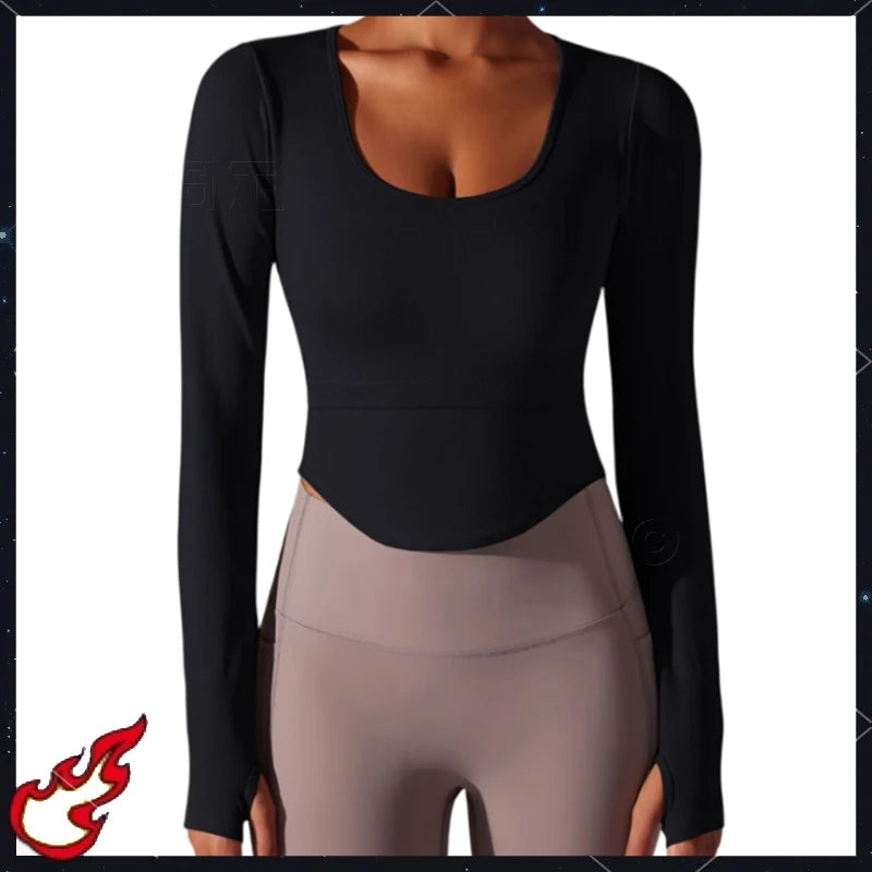 Yoga Clothing Top Women's Sweat Absorbing Long Sleeve Running Fitness New Winter Knitted Solid Color Warm Sports Yoga 2025