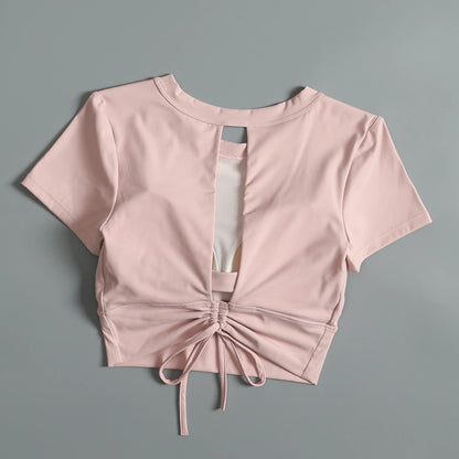 Yoga suit with chest pad sports beauty back fashionable quick-drying short-sleeved T-shirt running Pilates training fitness