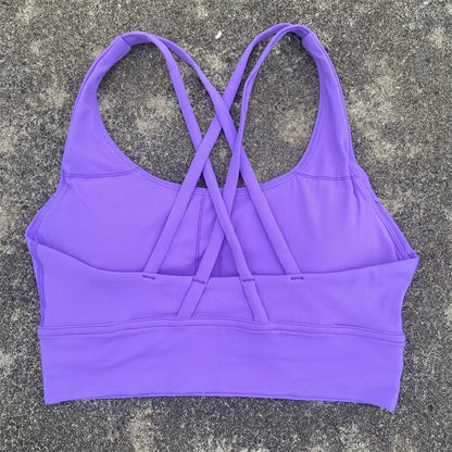 Solid Color Women Cross Back Fitness Underwear Soft Fitness Sport Bra Top Gym Yoga Athletic Workout With Chest Pad Comprehensive