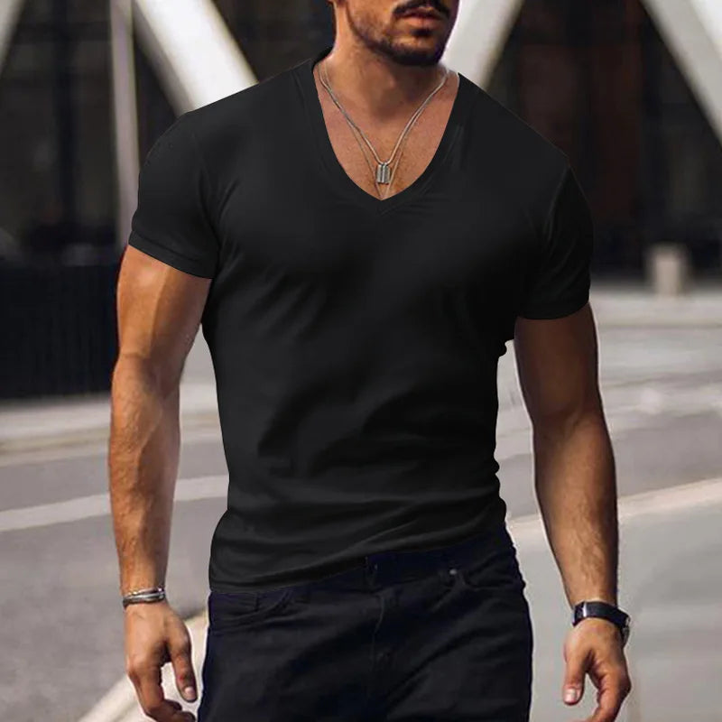 Tops Tees V Neck Short Sleeve Slim Fit T-shirt Men Casual Summer T Shirt  Short Sleeve T Shirt Men's