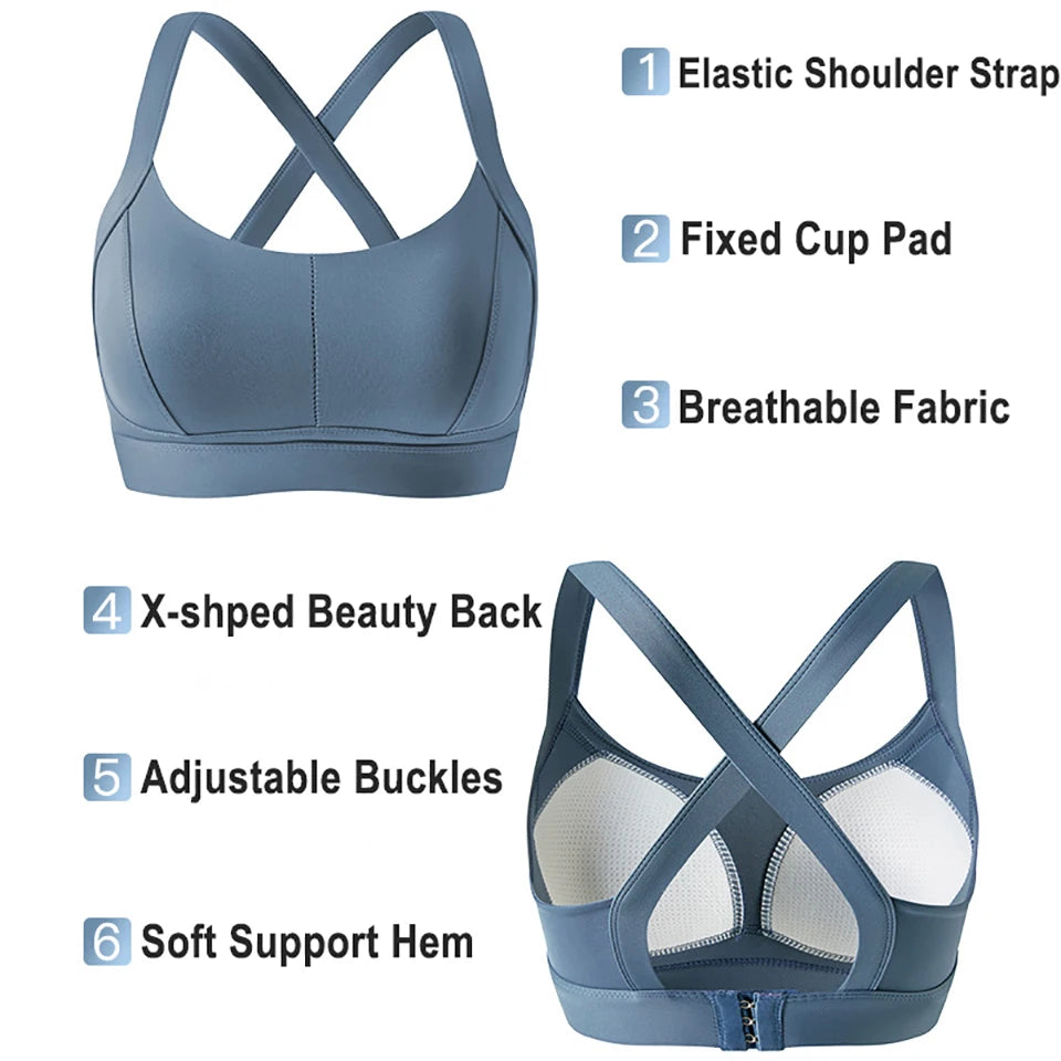 Women High Impact Sports Bra Criss Cross Back Padded Bra Workout Fitness Sports Yoga Bras Shockproof Sport Crop Top Vest