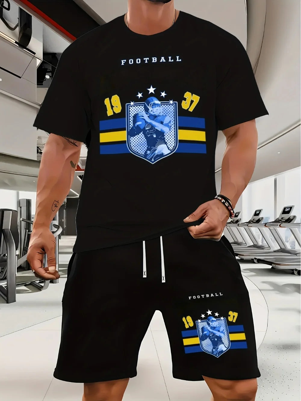 Soccer Team Men's Short Sleeve Shorts Two-piece Lightweight Team Graphic Printed Quick-Drying Breathable Soccer Sportswear