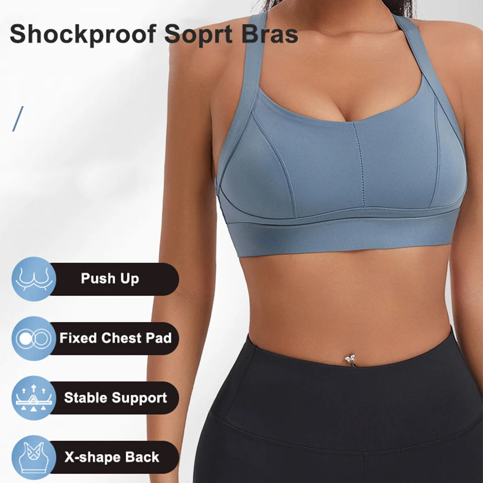 Women High Impact Sports Bra Criss Cross Back Padded Bra Workout Fitness Sports Yoga Bras Shockproof Sport Crop Top Vest