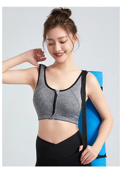 Sports Bra Women Push Up Front Zipper Shockproof Patchwork Gym Jogging Crop Top Female Running Fitness Vest Sport Bras for Women