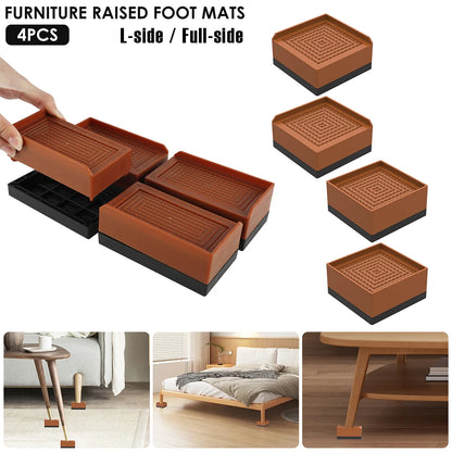 4Pcs Furniture Heightening Foot Pad TPU Non Slip Bed Sofa Fridge Table Risers Multifunctional Rectangle Furniture Support Risers