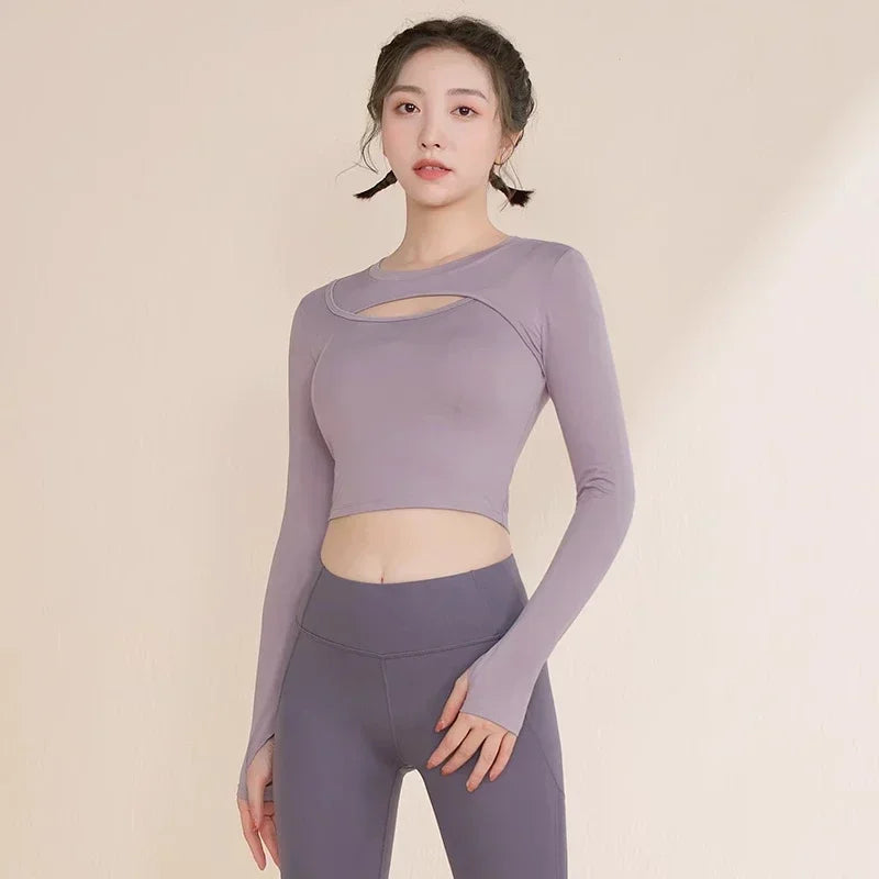 Yoga Clothing Sexy Neckless Sports Tops Women Long Sleeve High Waist Fitness Quick Dry T-Shirt Training Clothes