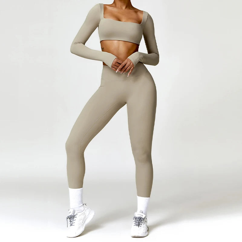New Long sleeve Shirt Sports Set Women Fitness Tights Yoga Set Crop Top Running High Waist Gym Set Womens Outfits Yoga Clothing
