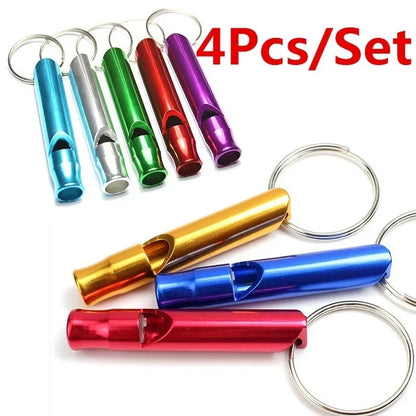 4 Pieces/set of Aluminum Alloy Small Whistle Keychain Outdoor Survival Camping Emergency Sports Safety Whistle