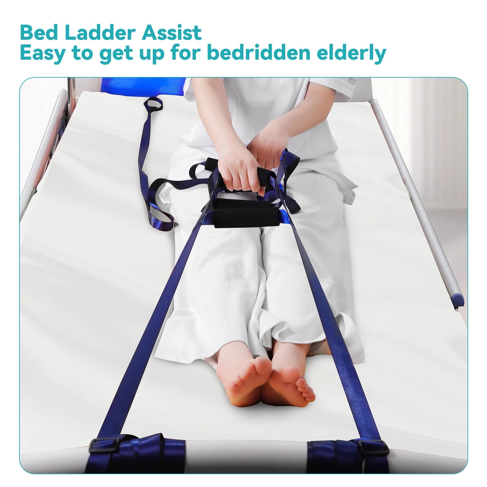 Lefeke Elderly Get Up Aid Disabled Get Up Assist Belt Bed Ladder Assist Strap Pull Up Sit Up Wake Up Rope Ladder with 6 Handrail