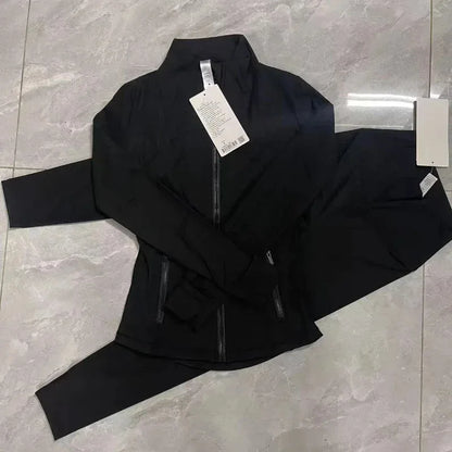 Yoga Suit Set Stand Collar Long Sleeve Jacket Plus Nine-point Pants Yoga Elastic Breathable Running Fitness Suit for Women