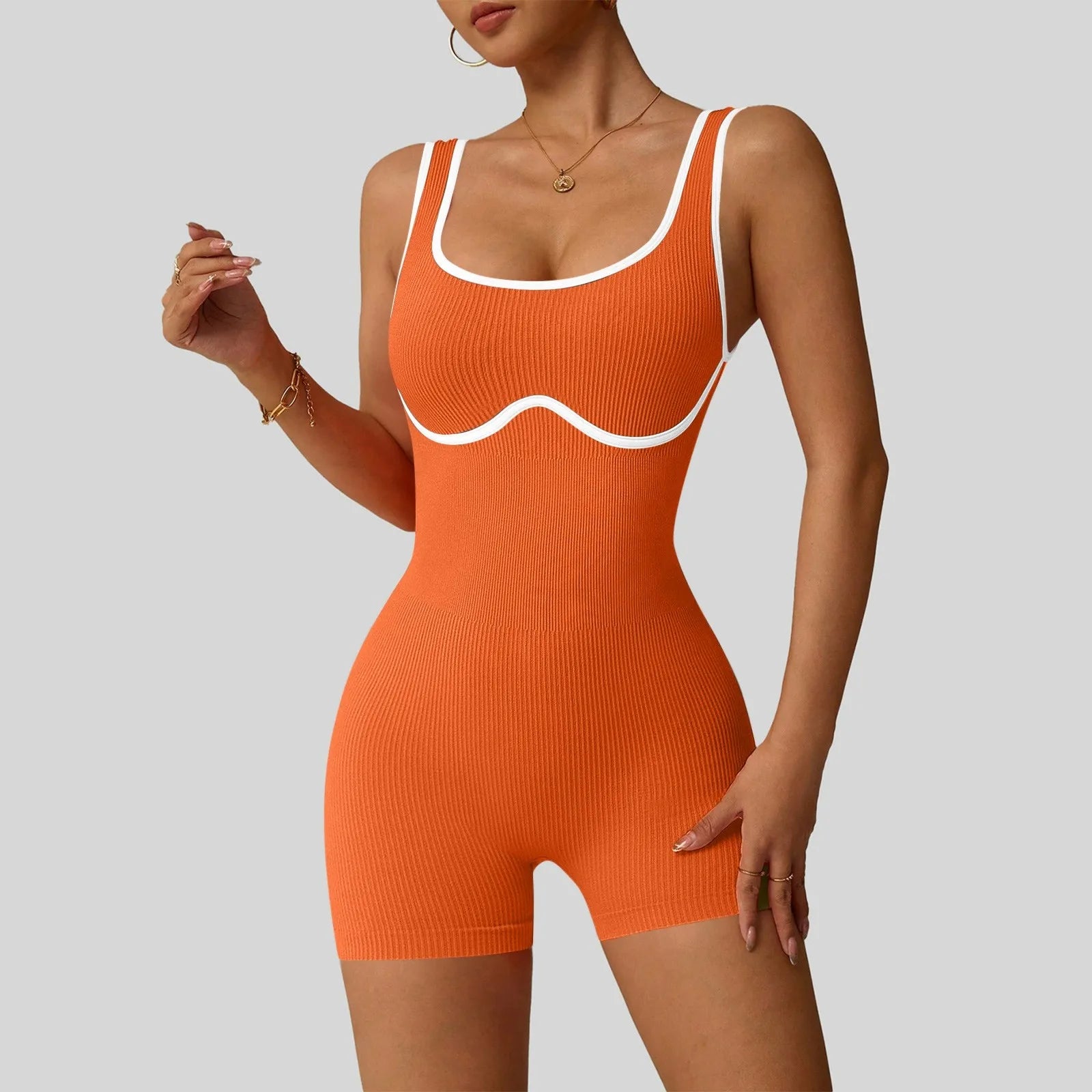 Women's Fashionable Solid Color Round Neck Tight Back Yoga Suit Yoga Jumpsuit Solid Color Fitness Activewear Breathable Yoga Set