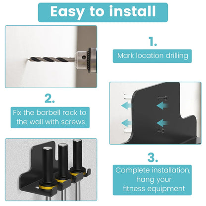 Vertical Barbell Storage Rack Interspaced Easy To Install Steel Coated Wall Barbell Holder With Rubber Pad Sturdy Space Saving