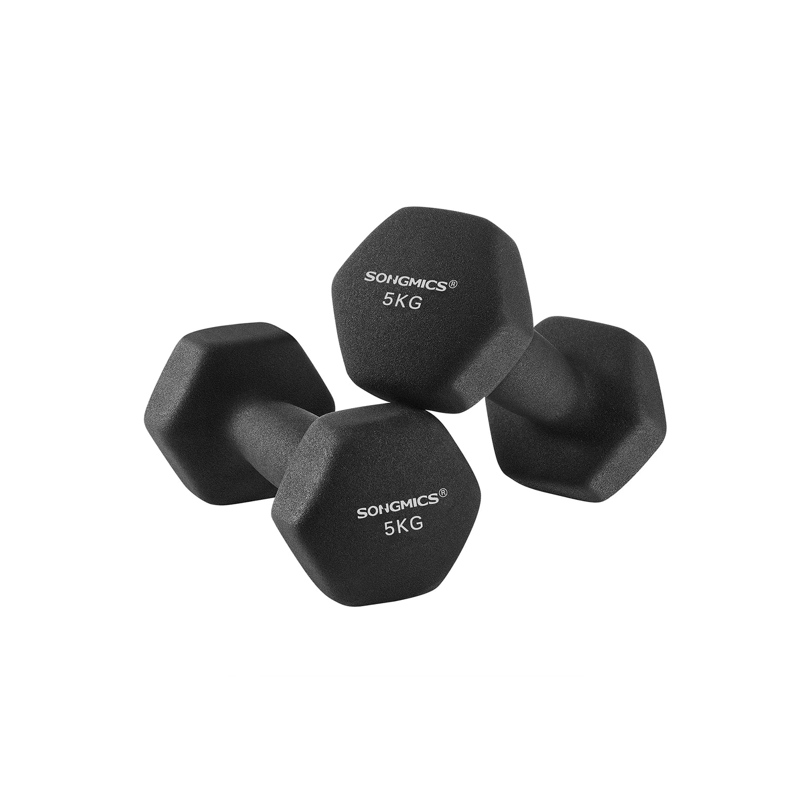 SONGMICS Dumbbells Set of 2 2 x 5kg Dumbbells Set Dumbbells Hexagon Neoprene Coating Strength Training Workout Fitness