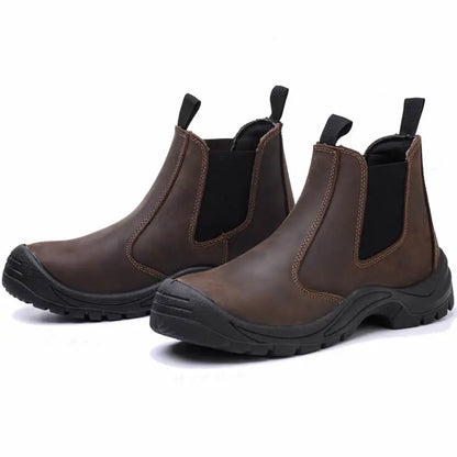 Safety Boots Work for men without lace steel toed toes Full-grain-leather Anti-puncture Protective Indestructible nubuckCombat