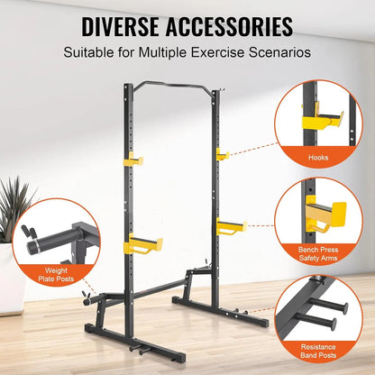 Squat Stand Power Rack,Multi-Functional Power Rack with Pull up Bar, Hook, and Weight Plate Storage Attachment, Adjustable Power