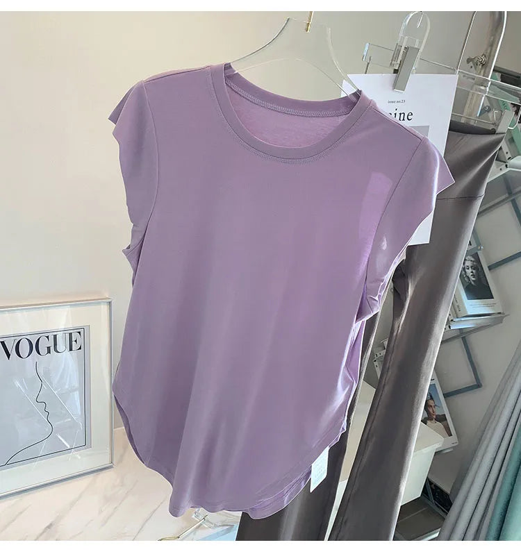 Women Yoga Top  Comfortable Fitness T-shirt Short Sleeve Round Neck  Breathable Gym Clothes Blouse