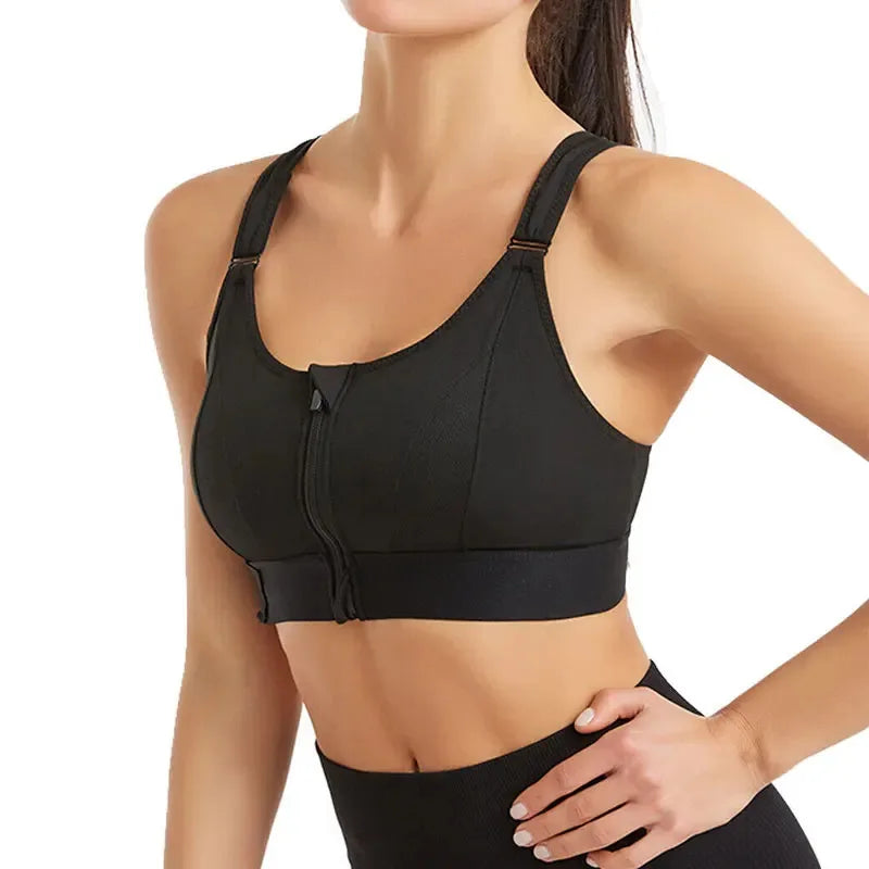 Sports Bras For Women Front Zipper Adjustable Strap Shockproof Elastic Fitness Athletic Brassiere Slim Yoga Crop Top
