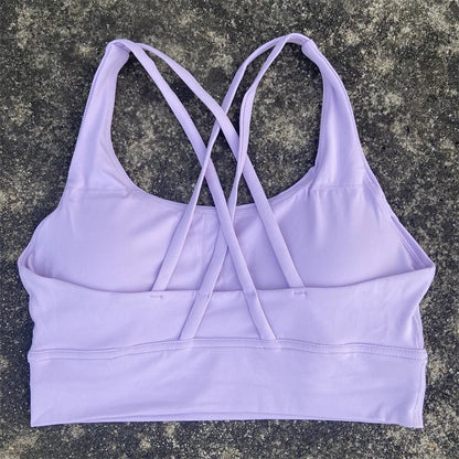 Solid Color Women Cross Back Fitness Underwear Soft Fitness Sport Bra Top Gym Yoga Athletic Workout With Chest Pad Comprehensive