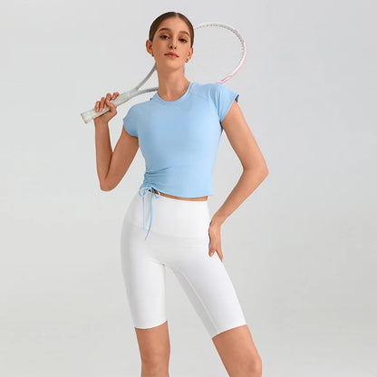 Women Yoga Clothes Slim Yoga T-shirt Breathable Comfort Fitness Crop Top Professional Running Fitness Pilates Training Clothes