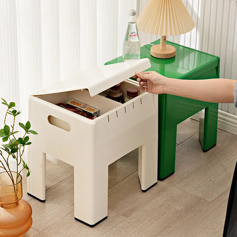 INS Nordic Modern ABS Plastic Low Bench Stool Side Table Storage Box Knoced Down KD Bedside Night Table Living Bed Roomd
