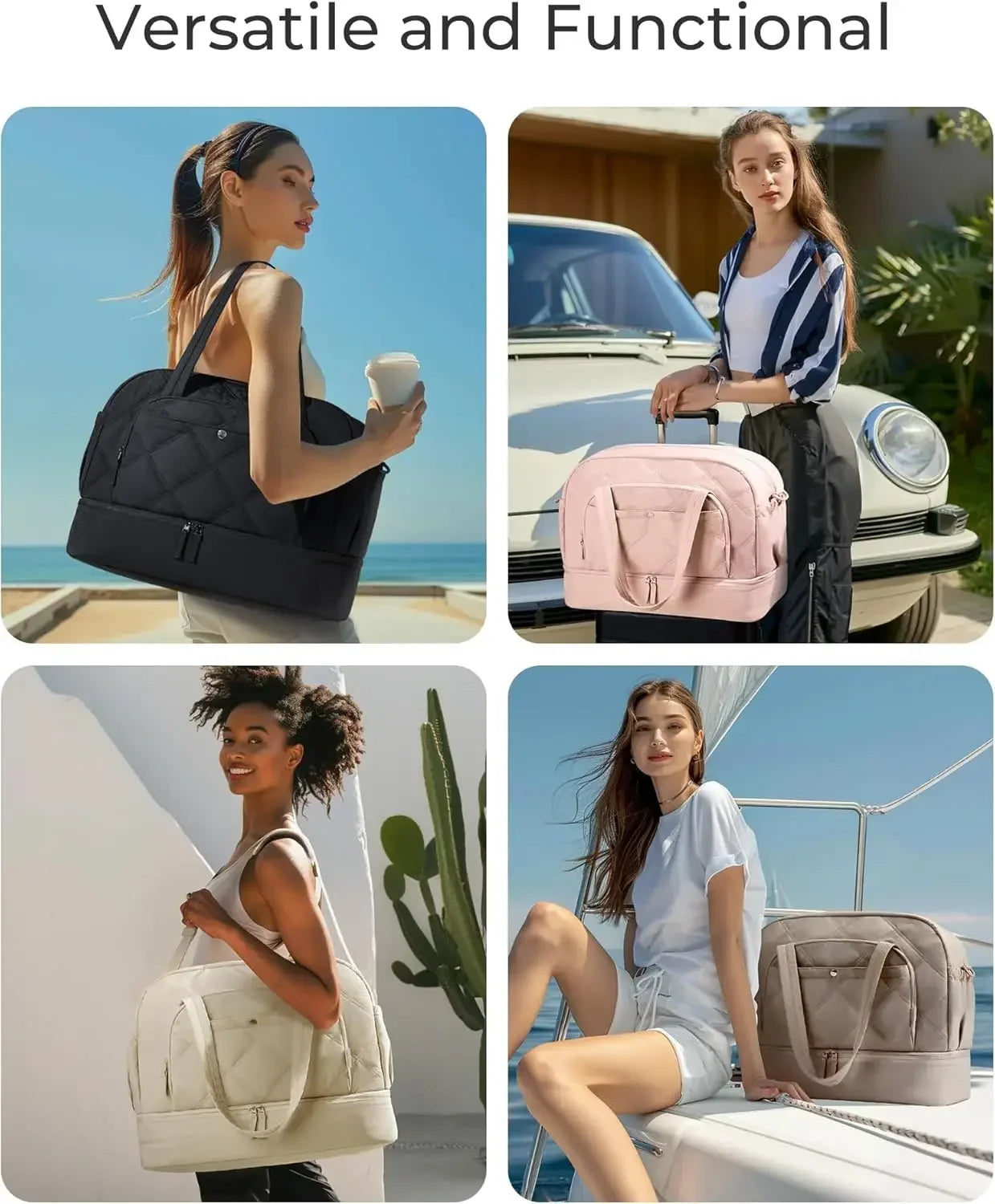 BAGSMART Boston Bag for Women Large Capacity Golf Travel Bag Puffer Duffle with Shoe Compartment Carry On Gym Sports Bag