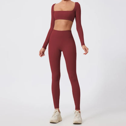New Long sleeve Shirt Sports Set Women Fitness Tights Yoga Set Crop Top Running High Waist Gym Set Womens Outfits Yoga Clothing
